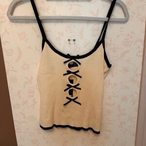 Lioness Cream and Black Tie Front Crop Camisole